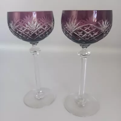 Buy 2x Cut To Clear Amethyst Purple Sherry Port Liqueur Crystal Glasses 14.5cm • 15£
