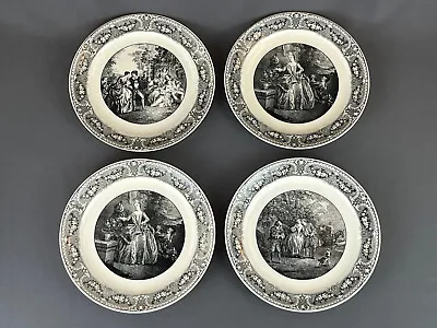 Buy 4 Antique U & Cie Sarreguemines France Black Transfer 8 ¾” Plates C. 1900 (A) • 96.29£