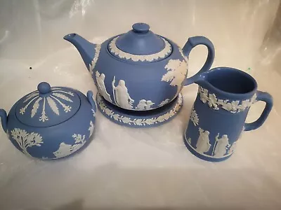 Buy Wedgwood Jasperware Teapot And Stand With Milk And Sugar Pot. Perfect. • 100£