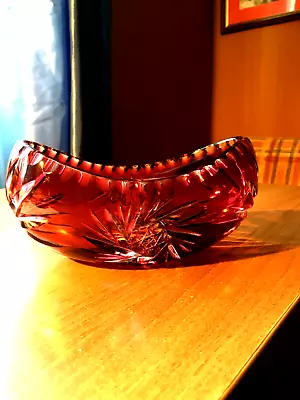 Buy Beautiful ,vintage Bohemian Pinwheel Patterned, Ruby Red Cut Crystal Glass Bowl. • 52£