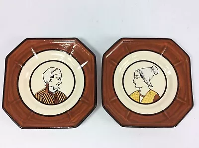 Buy Vintage Pair H B Quimper French Faience Oxagonal Breton Man And Woman Plates • 30£