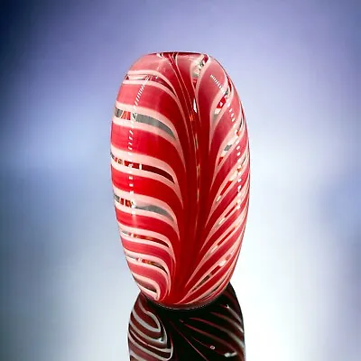 Buy Vintage Czech Bohemian Hand Blown Art Glass Pulled Feather Statement Vase Red • 124.86£