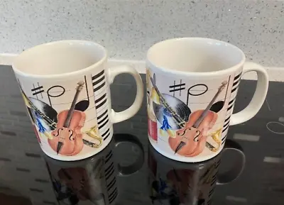 Buy Pair Of Staffordshire Pottery Tableware Mug With Musical Instrument Print Unused • 8£