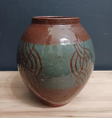 Buy Vintage Hand Thrown Red Ware Pottery Vase Handmade Beautiful Glaze 7 In. • 19.18£