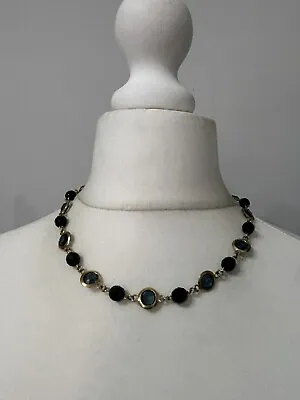 Buy M&S Gold Toned Collar Length Blue Glass Bezel Set Bead Necklace • 5.99£