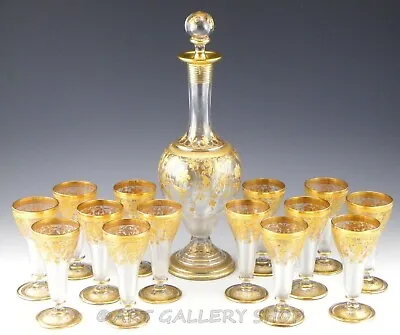 Buy Antique Bohemian Fritz Heckert GOLD ENCRUSTED DECANTER & WINE GLASSES Set 15PC • 1,621.47£