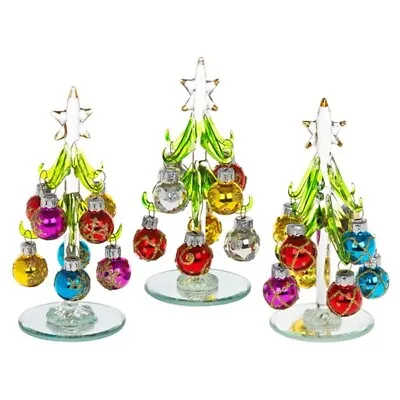 Buy Beautiful, Small, Glass Christmas Tree, Decorated With Coloured, Glittered Baub • 6.99£