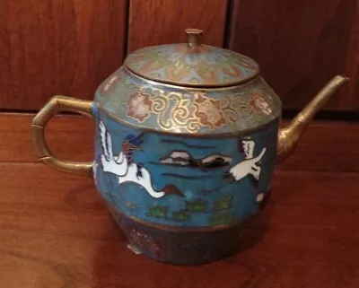 Buy Vtg Cloisonne Chinese Miniature Teapot Floral Blue & Gold Made In Beijing. GLE • 23.05£