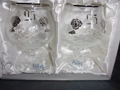 Buy 2  Brandy Glasses Bohemia Crystal  25th Anniversary  New In Box • 16.50£