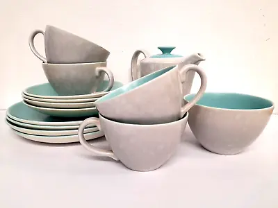 Buy Poole Pottery Ice Blue And Grey Twin Tone Tea Set Cups Saucers Sugar Bowl Milk • 24.29£