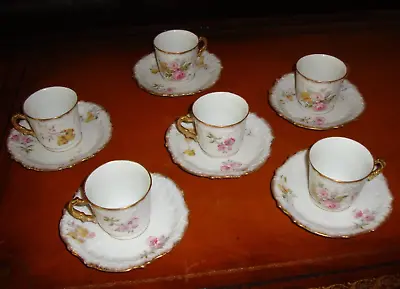 Buy Antique Limoges Ls&s Hand Painted Set 6 Coffee Cups Demitasse. Roses & Gold • 124.33£