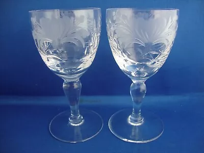 Buy 2 X Royal Brierley Honeysuckle Pattern Cut Small Wine Glasses - Unsigned • 19.95£