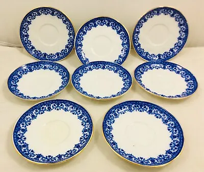 Buy Aynsley - 8 X Blue And White With Gold Rim Saucers 13.5cm • 22.30£