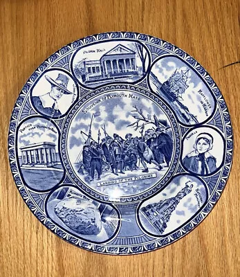 Buy Old English Staffordshire Blue Ware Souvenir Plate, 10 , Landing Of Pilgrims • 34.34£