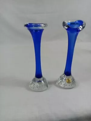 Buy Swedish Art Glass Vases Bud Vases Set Of 2 Blue Glass Bubble Base • 10£