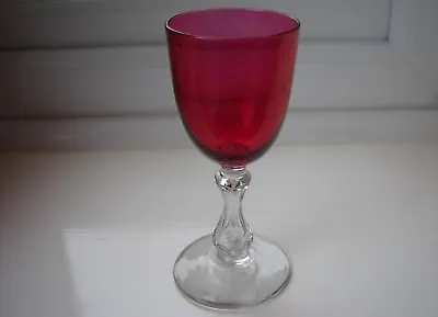 Buy Edwardian Art Nouveau Era Rich Cranberry Wine Glass Faceted Hollow Stem C23 • 10£