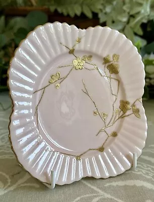 Buy The Foley China Raised Gold Floral Pink Tea Plate Alexandra Shape 1895-1910 • 15£