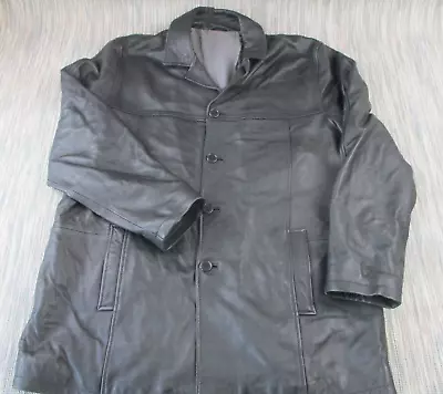 Buy Marks & Spencer Leather Jacket Mens Large XL 100% Leather Black Button Up • 39.77£