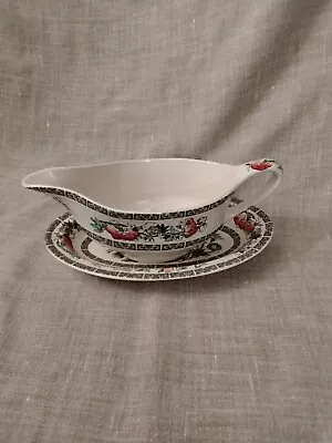 Buy Vintage JOHNSON BROTHERS INDIAN TREE Gravy Boat / Sauce Jug And Saucer • 5.50£