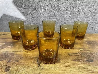 Buy Vintage Set Of AMBER GLASS, 6 X Drinking Glasses, 1970’s, Dimpled Bottom, Kitsch • 39.99£