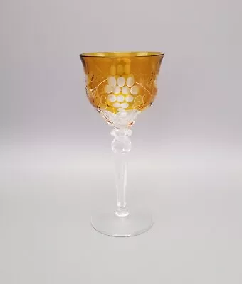 Buy Harlequin Cut To Clear Hock Wine Glass Amber Yellow Vintage Bohemian • 18.99£
