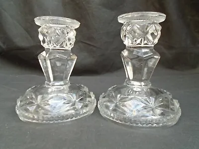 Buy Vintage Pair Clear Glass Tapered Candle Holders 4.5in. • 12.95£