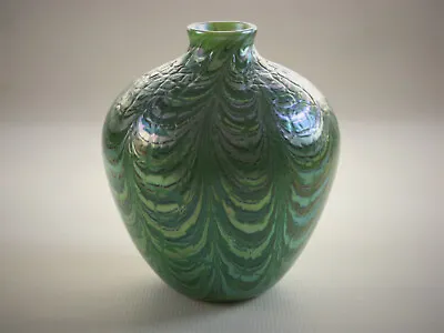 Buy ORIENT & FLUME Studio Art Glass Vase - 1979 Peking Green Crackled Draped - 7  H. • 467.77£