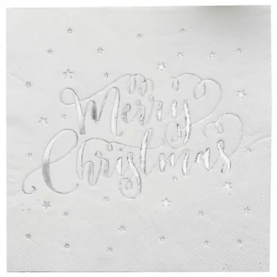 Buy Merry Christmas Party Supplies Metallic Star Silver Lunch Napkins 20Pk Tableware • 6.32£