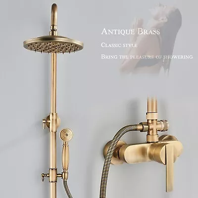 Buy Antique Brass Bathroom Exposed Shower Mixer Taps Twin Head Rain Shower Head Set • 84.99£