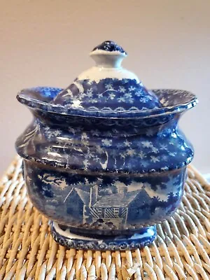 Buy Antique English Adams Pottery Blue And White Historical Transferware Sugar Bowl • 123.14£