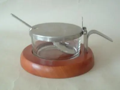 Buy Vintage Retro TCM Condiment Jar On Wooden Plinth And Steel Lid - Original Spoon • 12.99£