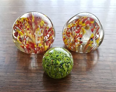 Buy 3 Small Glass Paperweights - 2 Small 3 Sided And A Small Green One. • 2.50£