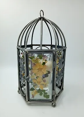 Buy Vintage 'Birdcage' Candle Holder Leaded Metal & Glass - Pressed Flowers • 14.95£