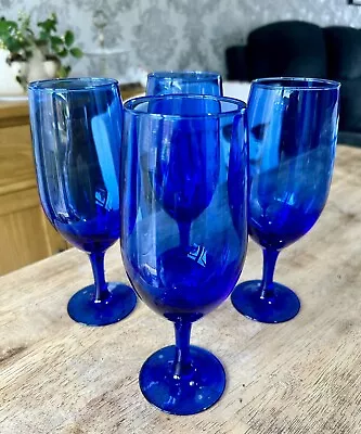 Buy 4 Vintage Luminarc Cobalt Blue Water/wine Glasses 20cm Tall Made In France • 19£