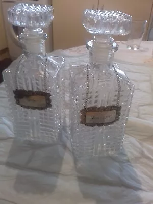 Buy Vintage Glass Decanters With Chrome Whiskey And Gin Lables • 6£
