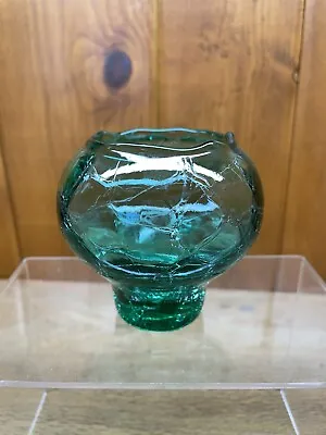 Buy Hadeland Norway Art Glass Crackle Textured Vase Green Votive Norwegian WOW! • 23.05£