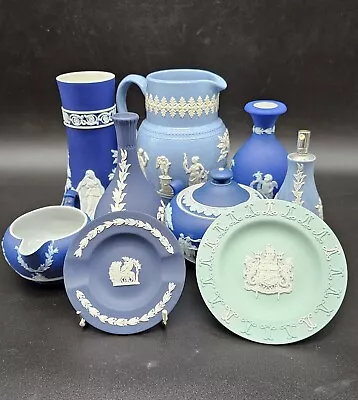 Buy Vintage Wedgwood Blue Jasperware Neoclassical Vases Pitcher Bowl Atomiser • 6£