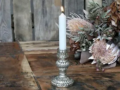 Buy Mercury Silver Glass Candlestick, Rustic Dinner Candle Holder Tablescape, H11cm • 9£