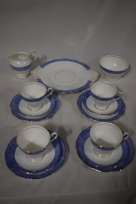 Buy Vintage Salisbury Tea Set Bone China Blue/White  Tartan  Pattern 15 Pieces • 4.99£
