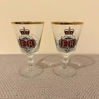 Buy Queen Elizabeth Ii Silver Jubilee 1977 Commemorative Glasses Gold Rim Rare • 7.50£