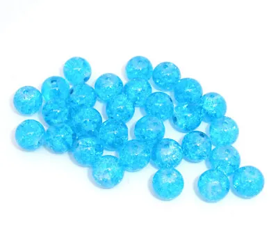 Buy 100 Turquoise Blue Glass Crackle Beads 8mm Jewellery Making - J05631 • 3.39£