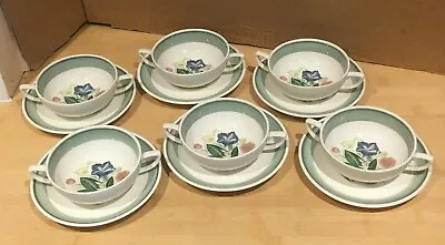 Buy Susie Cooper Blue Gentian 2 Handled  Soup Cup/Saucer, X 6  Crown Works. Perfect • 175£