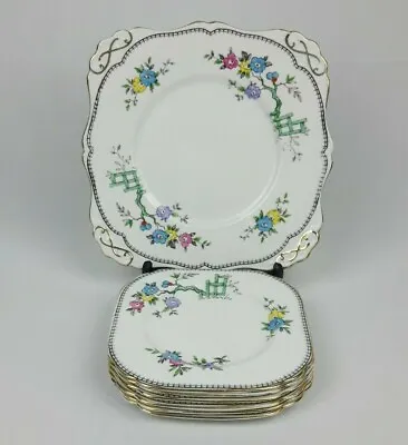 Buy Tuscan Plant 7 Piece Cake & Tea Plate Set - Hand Painted Bone China Vintage • 24£