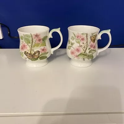 Buy Elizabethan Staffordshire Fine Bone FLOWER STACK Coffee Mug Cup Butterfly X2 • 19.99£