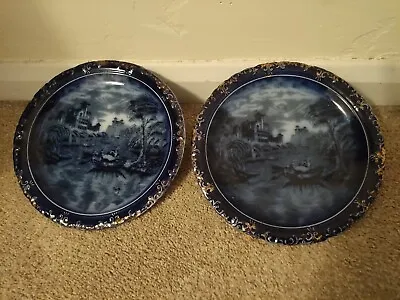 Buy Pair J Kent Big Blue Antique Plates • 34.90£
