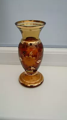Buy Egermann Czech Republic Vintage Bohemian Amber Glass Vase With Original Sticker. • 14.95£