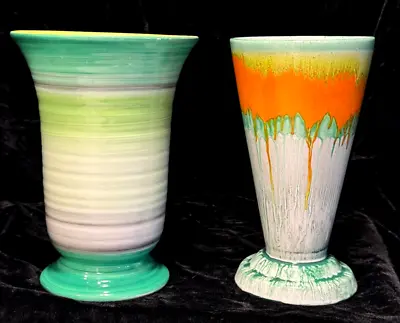 Buy 2 Shelley England Art Deco Vases Dripware & Banded Multicolor • 118.54£