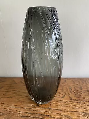 Buy Large Tall 30cm High Smoked Glass Bullet Shaped Crackle Glass Style Vase • 9.99£