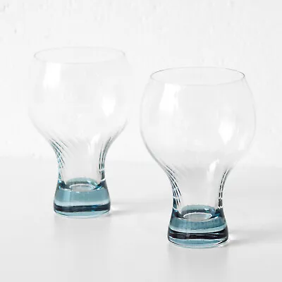 Buy Set Of 2 Large Clear Blue Colour Stem Gin Balloons Wine Glasses Goblets 550ml • 18£
