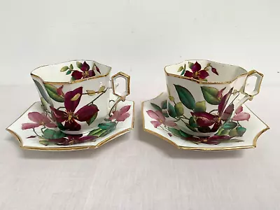 Buy [C] 2 Antique Wileman Pre Foley Shelley Clematis Queen Anne Square Cup & Saucer • 59.95£